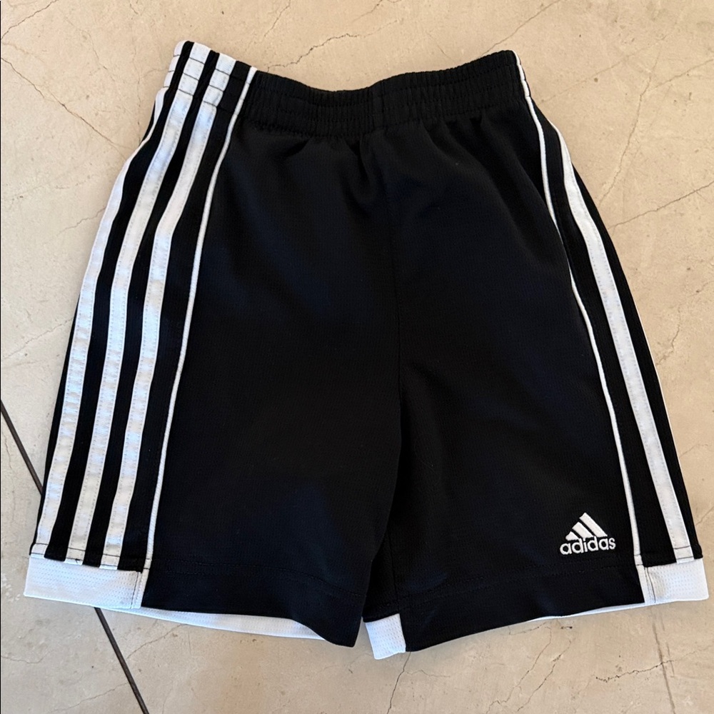 Adidas Kids Black and White Striped Shorts